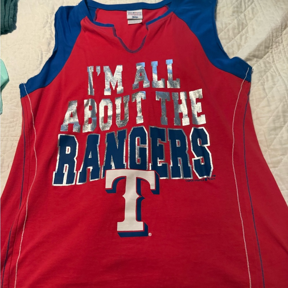 Rangers Women's Red and Blue Tank Top